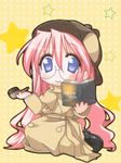  artist_request blue_eyes book chibi detective glasses hat holding holding_pipe lowres lucky_star pink_hair pipe solo takara_miyuki 