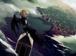  bad_id bad_pixiv_id blonde_hair building city original riku_(wana) short_hair sky solo wings 