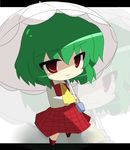  ascot chibi green_hair kazami_yuuka letterboxed oka_(bananashoe) parasol plaid plaid_skirt plaid_vest red_eyes short_hair skirt skirt_set solo touhou umbrella vest zoom_layer 