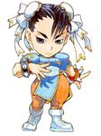  artist_request black_hair bun_cover chibi china_dress chinese_clothes chun-li double_bun dress pantyhose pelvic_curtain sash solo street_fighter 