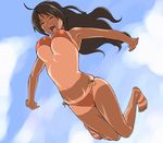  :d accessory_tan armpits bikini blush_stickers breasts brown_eyes brown_hair closed_eyes dark_skin day incest_paradise jumping knees_together_feet_apart kuzukago_(bitchmaker) large_breasts long_hair open_mouth orange_bikini outstretched_arms shiny shiny_skin shirt_tan shorts_tan side-tie_bikini skindentation sky smile solo spread_arms swimsuit tan tanline underboob 