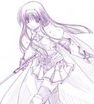  armor armored_dress long_hair lord_knight monochrome purple ragnarok_online skirt sword thighhighs weapon yonekura_kihiro zettai_ryouiki 