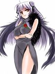  atoshi bare_shoulders breast_hold breasts china_dress chinese_clothes crossed_arms dress large_breasts legs long_hair red_eyes rozen_maiden side_slit silver_hair smile solo suigintou thighs wings 