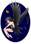  barefoot black_hair black_wings feathers moon night princess_tutu rue_(princess_tutu) solo wings 