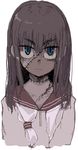  bad_id bad_pixiv_id blue_eyes brown_hair face long_hair oomori_harusame original patchwork_skin scar school_uniform solo stitches zombie 