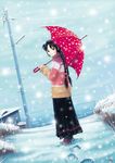  braid dress footprints highres kobayashi_yuji looking_back nagko snow sweater tracks twin_braids umbrella 