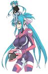  bodysuit dual_persona helmet klan_klein macross macross_frontier meltrandi multicolored multicolored_bodysuit multicolored_clothes multiple_girls pilot_suit pink_bodysuit pointy_ears purple_bodysuit satou_atsuki spacesuit zentradi 