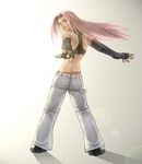  back copyright_request denim elbow_gloves gloves idnar jeans long_hair looking_back md5_mismatch pants pink_hair solo 