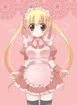  bad_id bad_pixiv_id blonde_hair blush brown_eyes heart itsuka long_hair maid original solo thighhighs twintails 