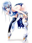  bent_over blue_hair finger_to_mouth legs long_hair mecha_musume original panties pupps red_eyes solo thighhighs underwear 