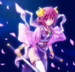  bad_id bad_pixiv_id horns pelvic_curtain pointy_ears purple_eyes purple_hair seiranken_shion_(shinrabanshou) shinrabanshou shion_(shinrabanshou) solo sword thighhighs umetani_chigusa weapon 