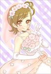  bad_id bad_pixiv_id bride brown_eyes brown_hair choker dress elbow_gloves flower futami_mami gloves idolmaster idolmaster_(classic) idolmaster_1 pinkmm short_hair solo v wedding_dress 