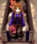  animal_ears bad_id bad_pixiv_id brown_hair holo long_hair lowres puranaria sitting smile solo spice_and_wolf 