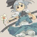  fgz katana konpaku_youmu lowres oekaki ribbon sheath silver_hair solo sword touhou unsheathing weapon 