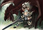  blue_eyes dragon horns ippo kirin_(armor) monster_hunter rathalos silver_hair solo sword weapon white_hair 