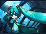  aqua_eyes aqua_hair aquarium chibi fish hatsune_miku letterboxed long_hair necktie pupps solo twintails very_long_hair vocaloid wallpaper whale 