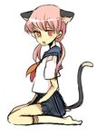  animal_ears azuki bad_id bad_pixiv_id expressionless long_hair looking_at_viewer original pink_hair red_eyes school_uniform seiza sitting solo tail twintails 