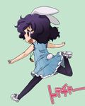  alternate_color alternate_costume animal_ears bad_id bad_pixiv_id blue_dress bunny_ears bunny_tail contemporary dress harukaze_unipo inaba_tewi pantyhose plaid plaid_dress purple_hair red_eyes solo tail touhou 