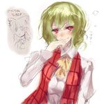  ascot bow green_hair hair_bow hakurei_reimu hand_to_own_mouth kazami_yuuka multiple_girls nokishita plaid plaid_vest red_eyes short_hair sketch smile sweatdrop touhou upper_body vest 