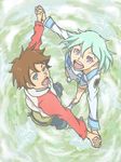  1girl bad_id bad_pixiv_id eureka eureka_seven eureka_seven_(series) flying happy hirasawa_meio holding_hands raglan_sleeves renton_thurston 