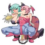  2girls blush breasts cameltoe capcom darkstalkers dfreak highres large_breasts lilith_aensland morrigan_aensland multiple_girls nipple_slip nipples popsicle sexually_suggestive small_breasts vampire_(game) 