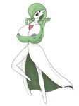  1girl angelthecatgirl areola_slip areolae artist_request breast_expansion breasts embarrassed erect_nipples furry gardevoir gigantic_breasts green_hair highres pokemon red_eyes surprised 