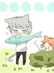  animal_ears atlus cat_ears cat_tail fish gray_hair grey_hair hanamura_yousuke narukami_yuu persona persona_4 tail 