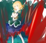  arm_warmers blonde_hair crossed_arms dress frown green_eyes highres mizuhashi_parsee pointy_ears sakana_(packetsjp) scarf solo touhou 