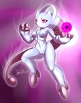  3_fingers 3_toes anthro breasts female head_tail hindpaw legendary_pok&#233;mon looking_at_viewer mega_evolution mega_mewtwo_y mewtwo mnxenx001 navel nintendo nipples nude paws pink_background pink_eyes plain_background pok&#233;mon pok&#233;morph pok&eacute;mon pok&eacute;morph purple_background purple_skin pussy solo standing thighs video_games white_skin 