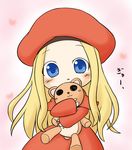  belfraw_martini blonde_hair blue_eyes blush chibi fuugetsu_oreha_ikiru hat long_hair solo stuffed_animal stuffed_toy summon_night summon_night_3 teddy_bear 