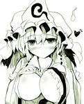  ai_takurou blush breasts cleavage hat heart large_breasts looking_at_viewer no_bra saigyouji_yuyuko short_hair smile solo touhou triangular_headpiece upper_body 