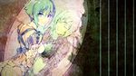  aquarion_(series) aquarion_evol armor blue_eyes closed_eyes different_reflection dual_persona gloves green_hair hair_ribbon highres mirror non-web_source reflection ribbon screencap traditional_media zessica_wong 