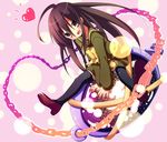  alastor_(shakugan_no_shana) black_hair brown_eyes jewelry kotsu long_hair oversized_object pendant school_uniform serafuku shakugan_no_shana shana solo thighhighs 