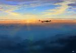  aircraft airplane cloud gyan_(akenosuisei) military no_humans signature sky sun sunrise tora!_tora!_tora! 