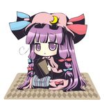  :x book bow chibi crescent dress hair_bow hat hat_ribbon holding holding_book long_hair nagamo_sakana open_book patchouli_knowledge purple_eyes purple_hair ribbon sitting solo touhou 