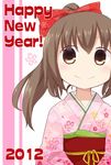  2012 blush brown_hair japanese_clothes kimono new_year original smile solo upper_body yamabuki_(yusuraume) 