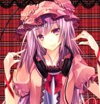  bad_id bad_pixiv_id collarbone face hat headphones kusada_souta long_hair neck patchouli_knowledge purple_eyes purple_hair smile solo touhou very_long_hair 