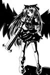  bad_id bad_pixiv_id bow greyscale hair_bow kikiriri long_hair monochrome reiuji_utsuho simple_background solo touhou very_long_hair white_background wings 