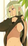  blonde_hair bottomless copyright_request flat_chest go_robots green_hair highres inverted_nipples lips long_hair navel nipples no_panties out-of-frame_censoring puffy_nipples red_eyes solo undressing 