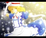  apron bad_id bad_pixiv_id blonde_hair dress elbow_gloves flugel gloves hat highres kana_anaberal ribbon short_hair smile solo sun_hat touhou touhou_(pc-98) yellow_eyes 