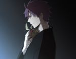  afjc alternate_hair_color bug crest_worm fate/zero fate_(series) grey_background insect japanese_clothes male_focus matou_kariya profile purple_eyes purple_hair solo what_if 