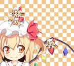  :p acchii_(akina) ascot blonde_hair blush closed_eyes flandre_scarlet four_of_a_kind_(touhou) hat minigirl multiple_girls multiple_persona open_mouth red_eyes ribbon short_hair side_ponytail skirt smile tongue tongue_out touhou wings 