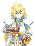  armor bad_id bad_pixiv_id blonde_hair blue_eyes gloves hayakawa_(kakapo) long_hair male_focus smile solo stahn_aileron sword tales_of_(series) tales_of_destiny weapon white_background 