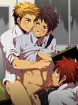  3boys anal black_hair censored classroom clothes_on fellatio group_sex male male_focus multicolored_hair multiple_boys oral penis red_hair resfrio school school_uniform student teacher threesome two-tone_hair undressing yaoi 