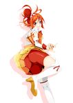  akasikuy ass bike_shorts boots cure_sunny grin hair_bun hino_akane_(smile_precure!) looking_back magical_girl orange_(color) orange_hair orange_skirt precure red_eyes red_shorts short_hair shorts shorts_under_skirt skirt smile smile_precure! solo thigh_boots thighhighs tiara white_background white_legwear 