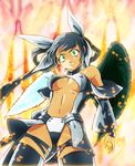 asymmetrical_wings bare_shoulders black_hair bow breasts center_opening choker codpiece dizzy glowing glowing_eyes green_eyes guilty_gear hair_bow highres lis_van_piece medium_breasts solo thigh_strap thighhighs twintails underboob wings 