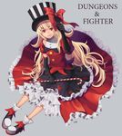  1girl black_gloves blonde_hair candy candy_cane dfo dnf dress dungeon_and_fighter dungeon_fighter_online female gloves hat hat_ribbon heart hearts loli long_hair mage mage_(dungeon_and_fighter) omil red_ribbon ribbon saddle_shoes signature top_hat 