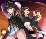  aqua_eyes bad_id bad_pixiv_id belt black_hair black_legwear brown_eyes brown_hair chiaki_kurihara cravat eating emblem endou_mami epaulettes food from_below glasses hair_ornament hat hat_feather hime_cut holding ice_cream katou_marika long_hair miniskirt_pirates multiple_girls open_mouth pink_hair pirate pirate_hat saber_(weapon) school_uniform semi-rimless_eyewear ship short_hair skirt skull sky smile spoon star_(sky) starry_sky sundae sword tea_(nakenashi) thighhighs under-rim_eyewear watercraft weapon zettai_ryouiki 