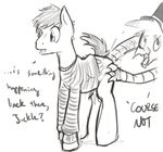  anal anal_fisting avian beak cum dialog dovne english_text equine feral fisting friendship_is_magic gay gryphon hat hooves horse interspecies jackle_app_(character) male mammal messy monochrome my_little_pony open_mouth pegasus pony sweater text umber wings 