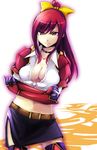  armor belt breasts choker crossed_arms erza_scarlet fairy_tail midriff navel pixiv_thumbnail ponytail red_eyes red_hair resized ribbon riochan skirt thighhighs 